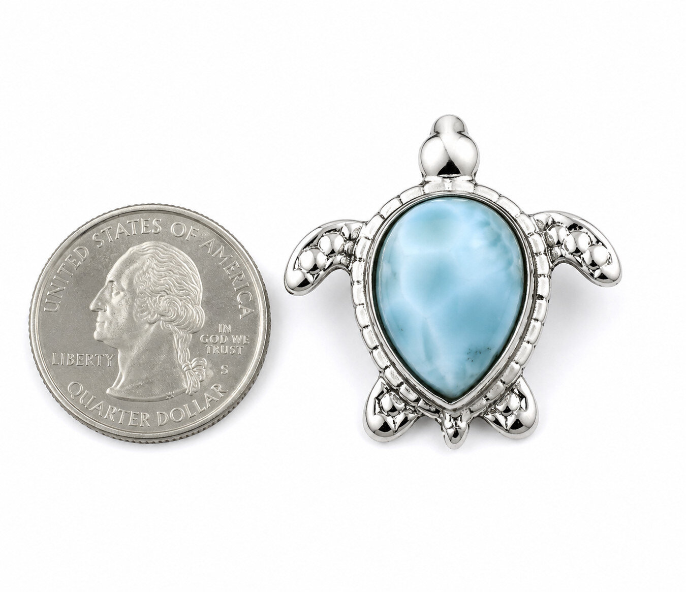 Lovely Natural Sky Blue Larimar .925 Sterling Silver Turtle Pendant 25mm – photo 4