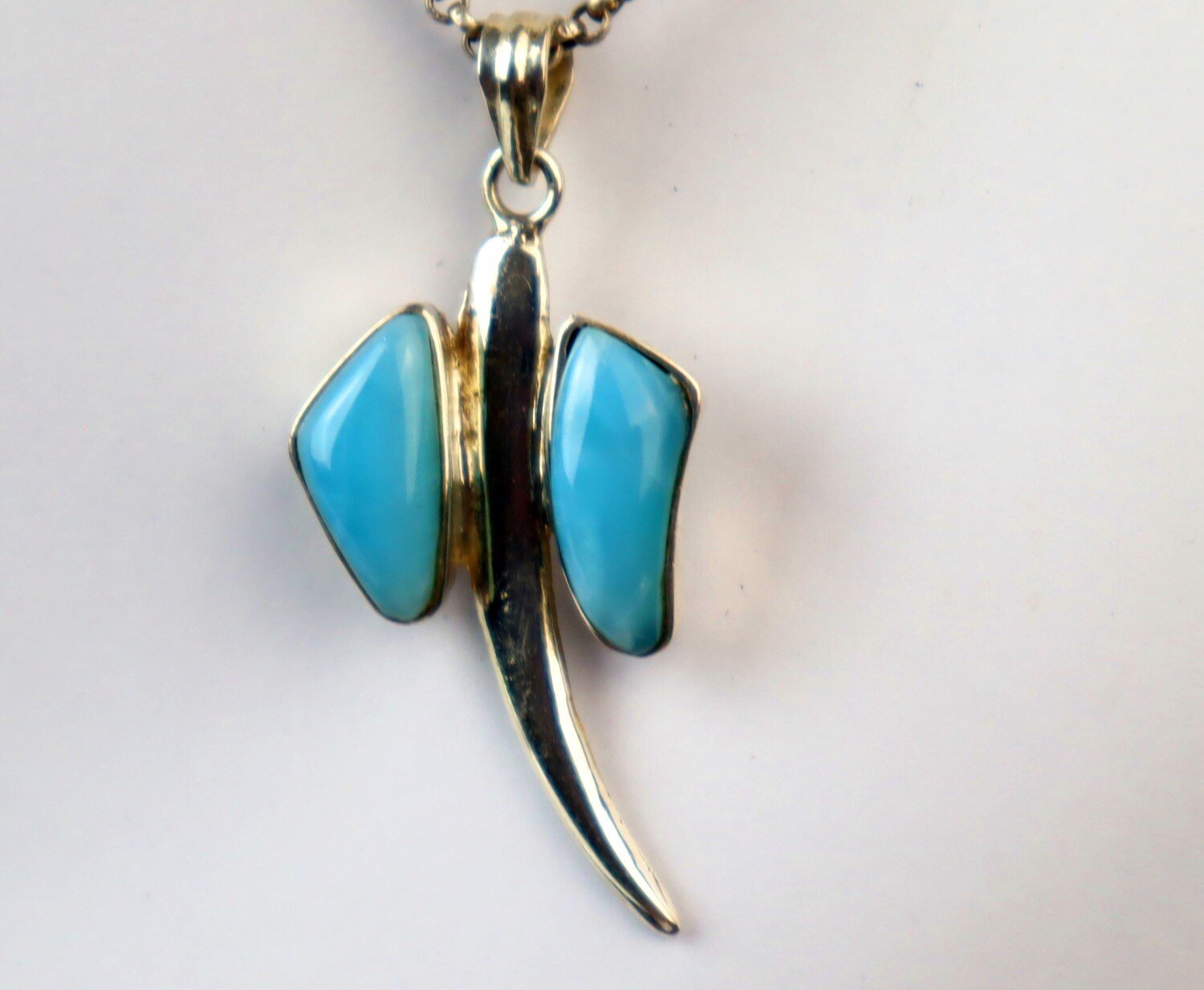Exquisite Natural Sky Blue Larimar .925 Sterling Silver Stingray Pendant 53mm – photo 5
