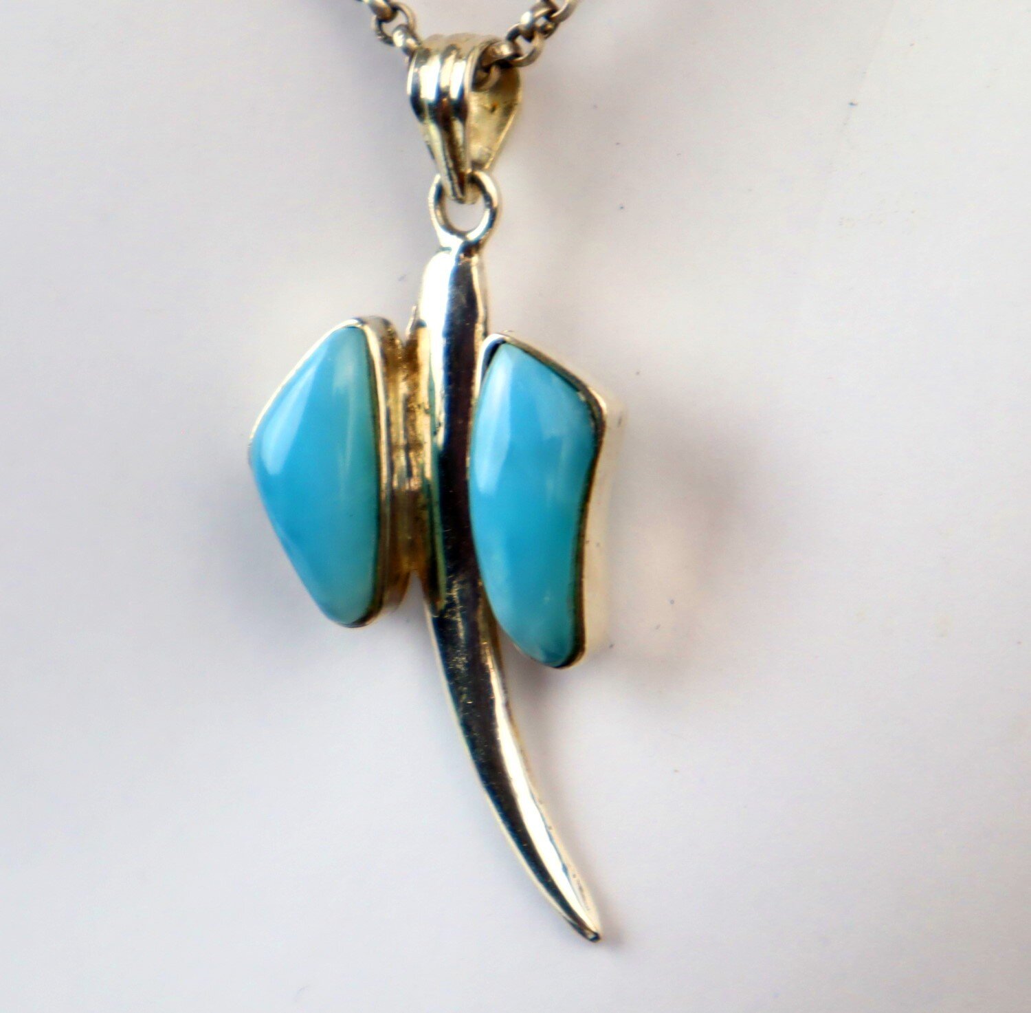 Exquisite Natural Sky Blue Larimar .925 Sterling Silver Stingray Pendant 53mm – photo 6