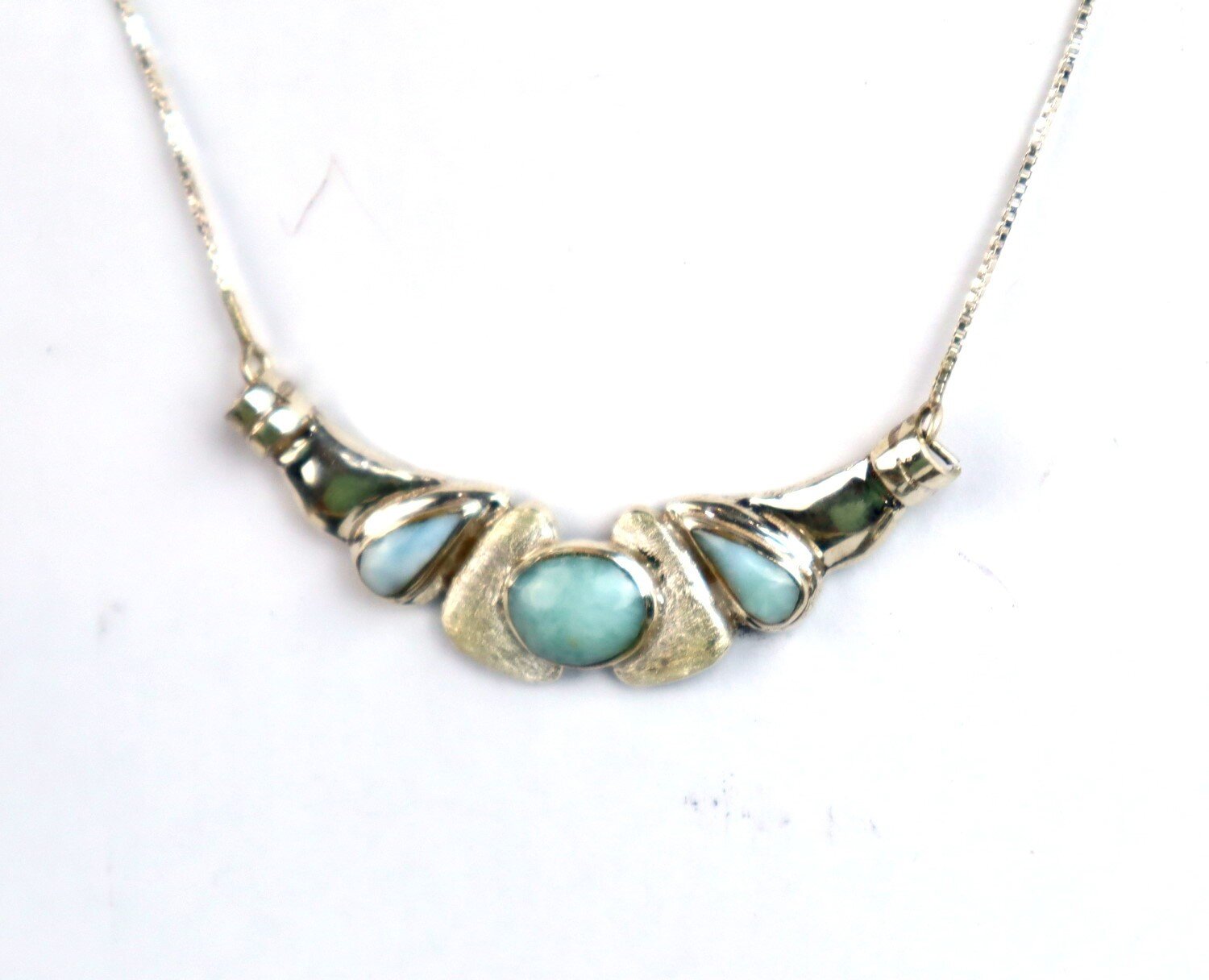 Excellent Natural Light Blue Larimar .925 Sterling Silver Necklace 20inch – photo 5