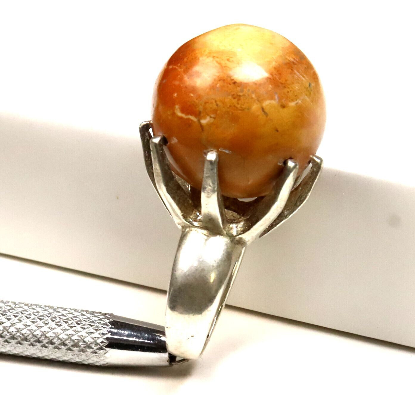 Natural Red Jasper Sphere Ball .925 Sterling Silver Ring #6.5 free Resizing – photo 6