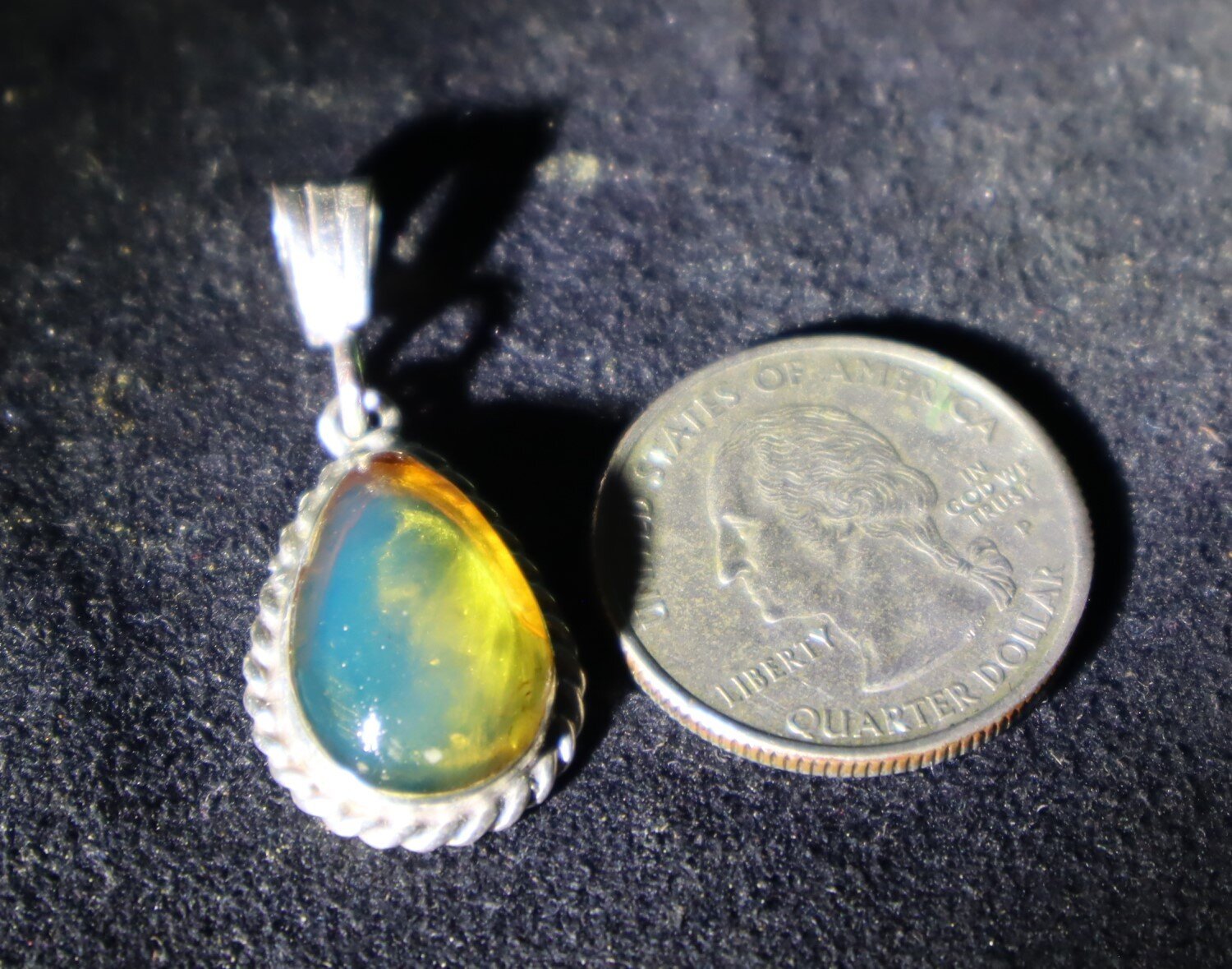 Impressive Natural Clear Ocean Blue Amber .925 Sterling Silver Pendant 37mm – photo 5