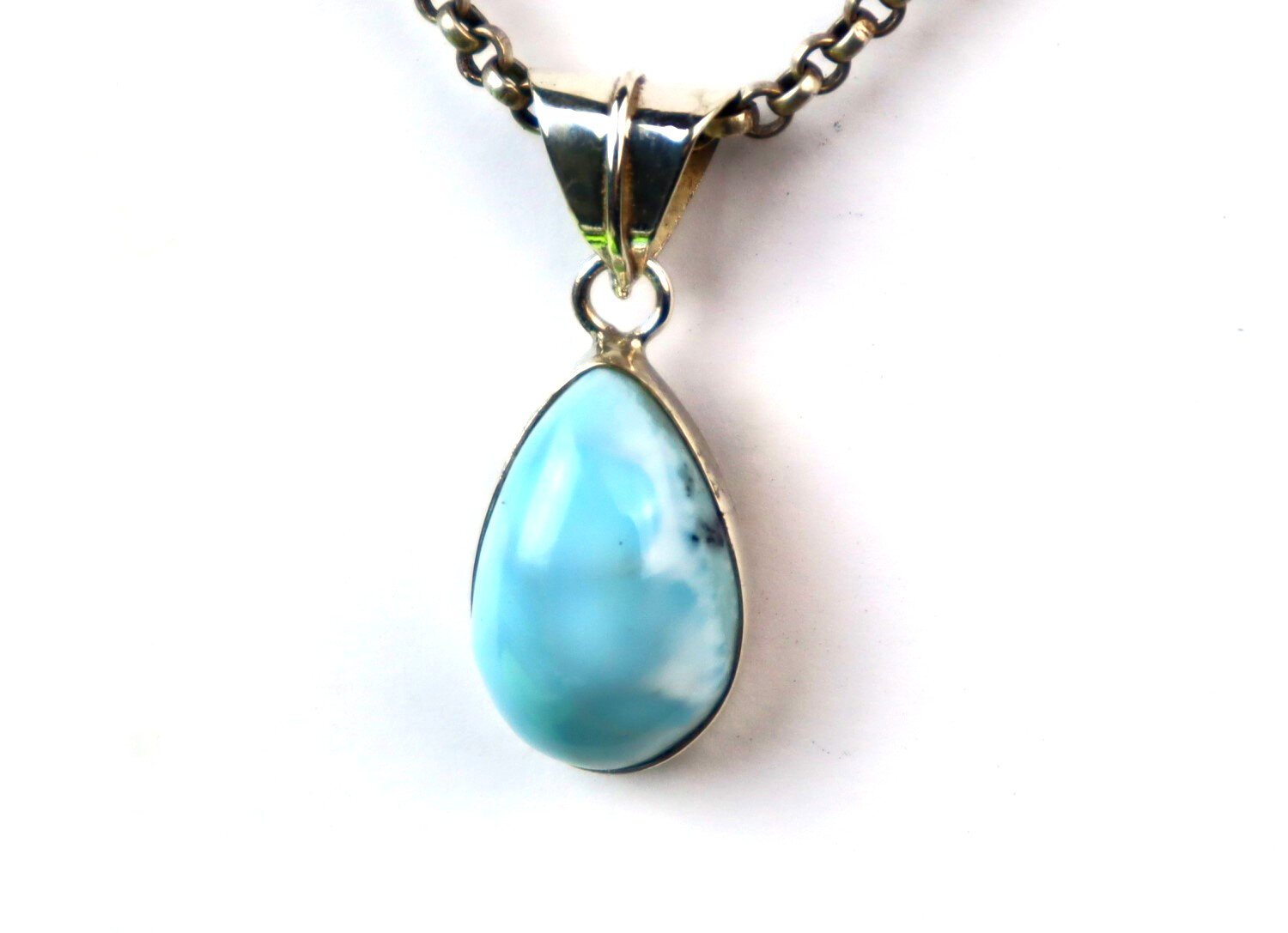 Natural Light Blue Larimar .925 Sterling Silver Pendant 29mm – photo 4