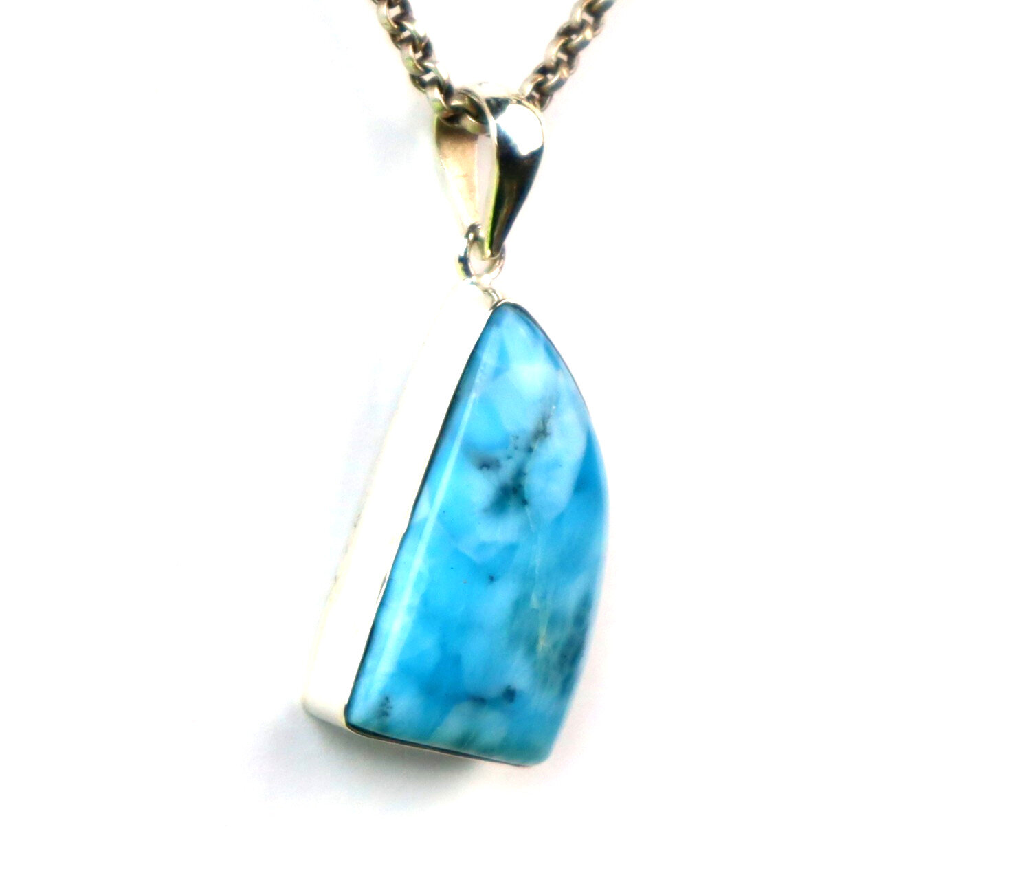 Charming Design Natural Deep Blue Larimar .925 Sterling Silver Pendant 42mm – photo 5