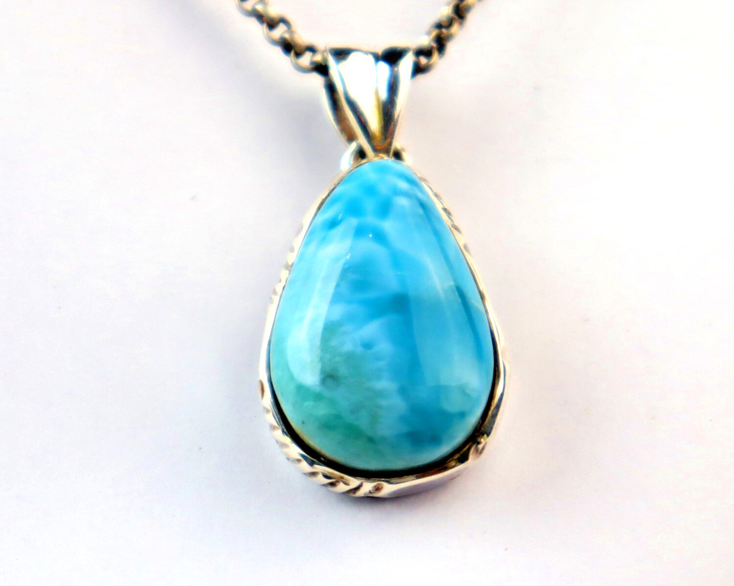 Impressive Natural Volcanic Blue Larimar .925 Sterling Silver Pendant 37mm – photo 2