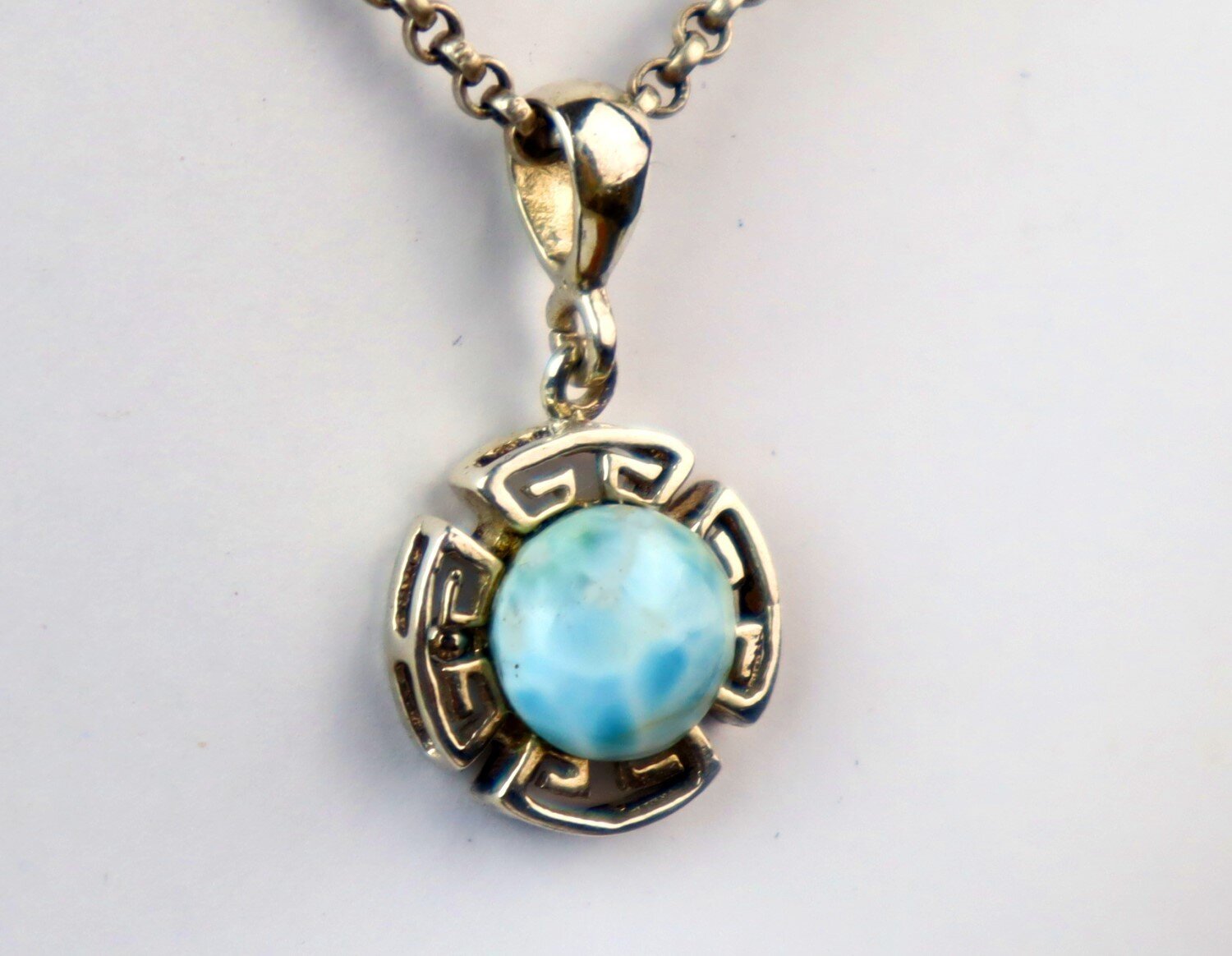 Natural Sky Blue Larimar .925 Sterling Silver Pendant 30mm – photo 6