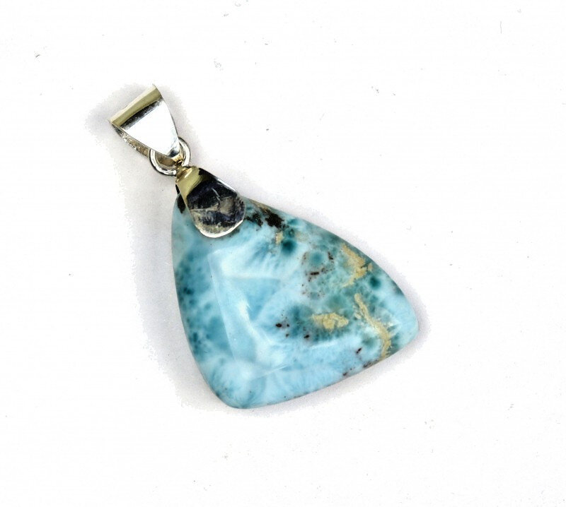 Unusual Pattern Natural Ocean Blue Larimar .925 Sterling Silver Pendant – photo 4
