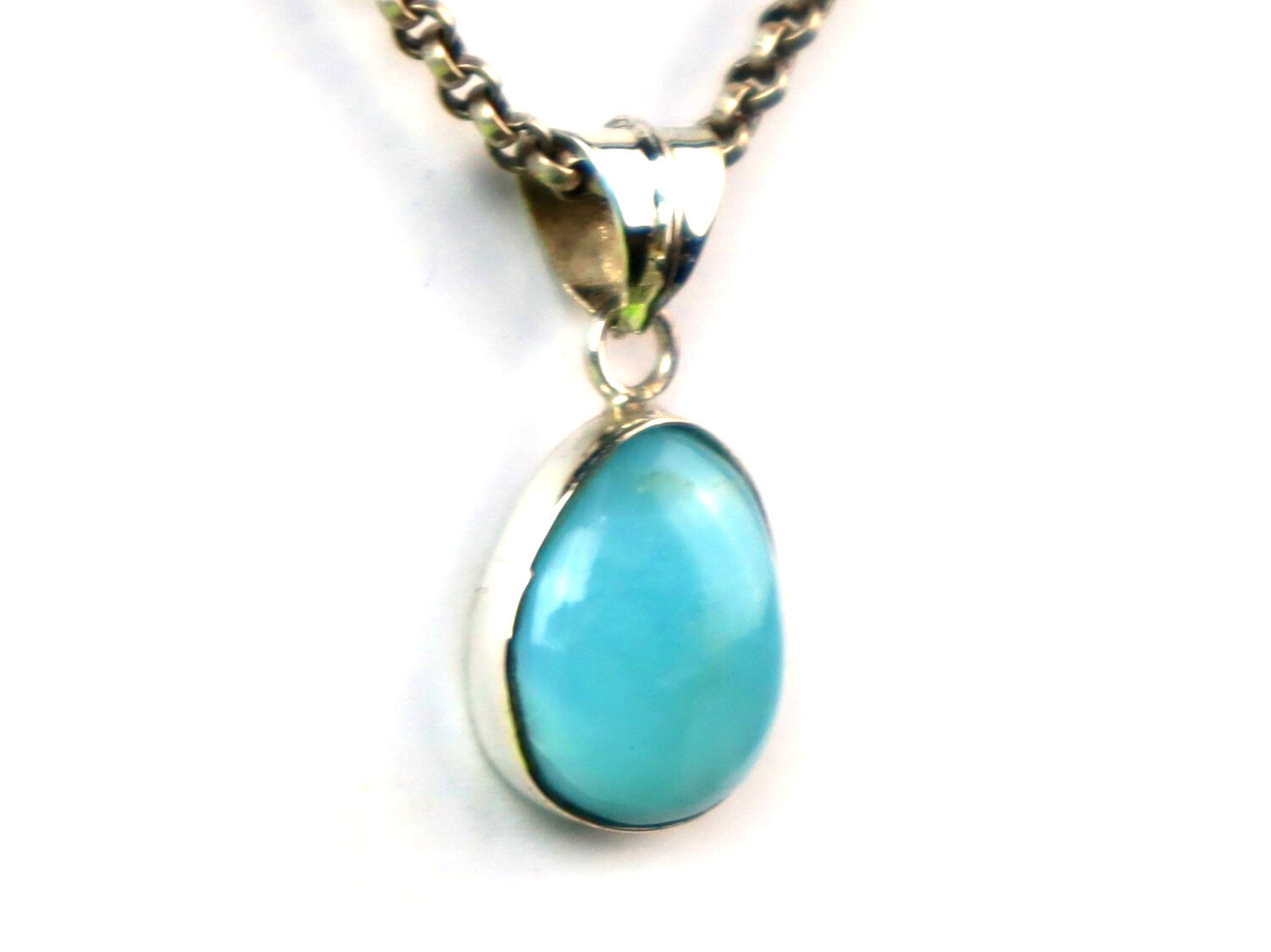 Natural Sky Blue Larimar .925 Sterling Silver Pendant 27mm – photo 6