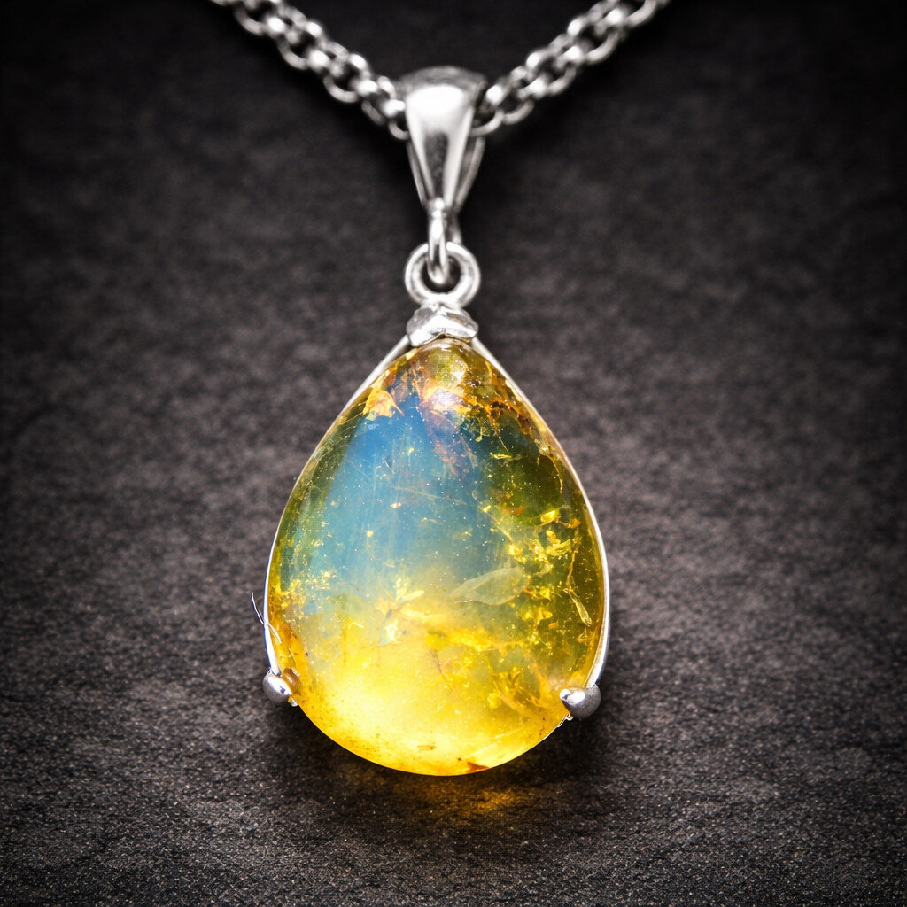 Exquisite Natural Clear Light Blue Amber .925 Sterling Silver Pendant 35mm – photo 2