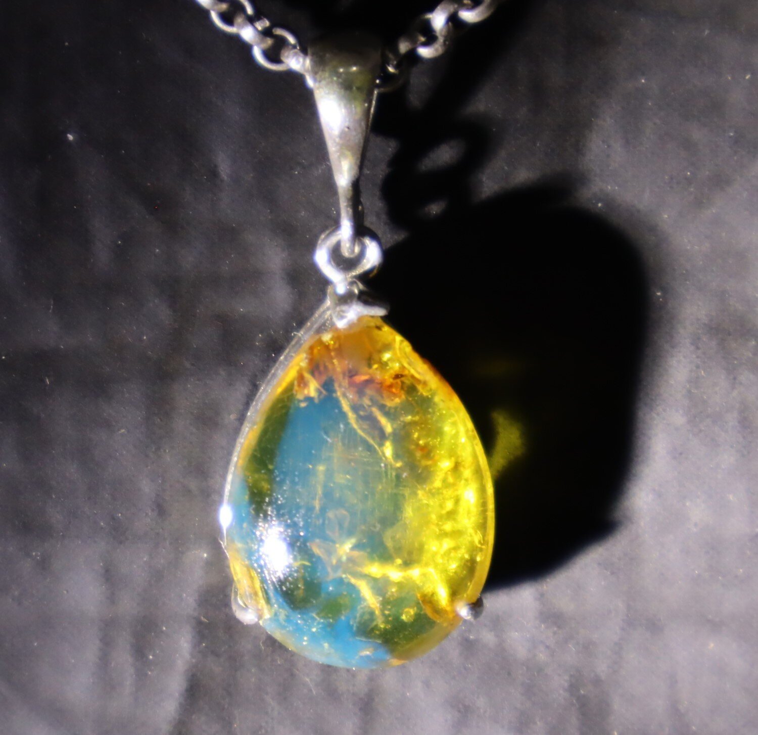 Exquisite Natural Clear Light Blue Amber .925 Sterling Silver Pendant 35mm – photo 11
